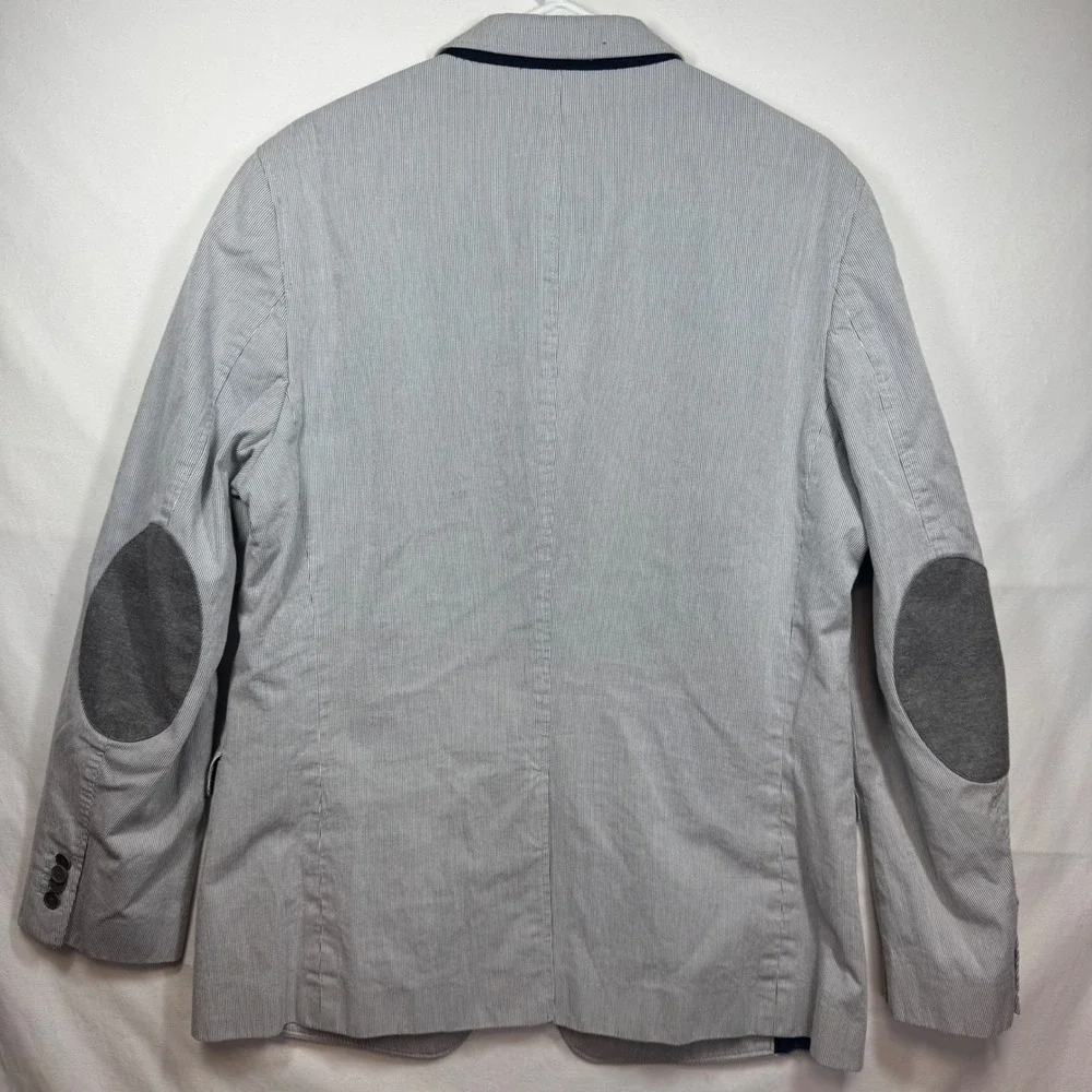 Banana Republic Tailored Fit Blazer Gray White Striped Elbow‎ Patch Sz 44R